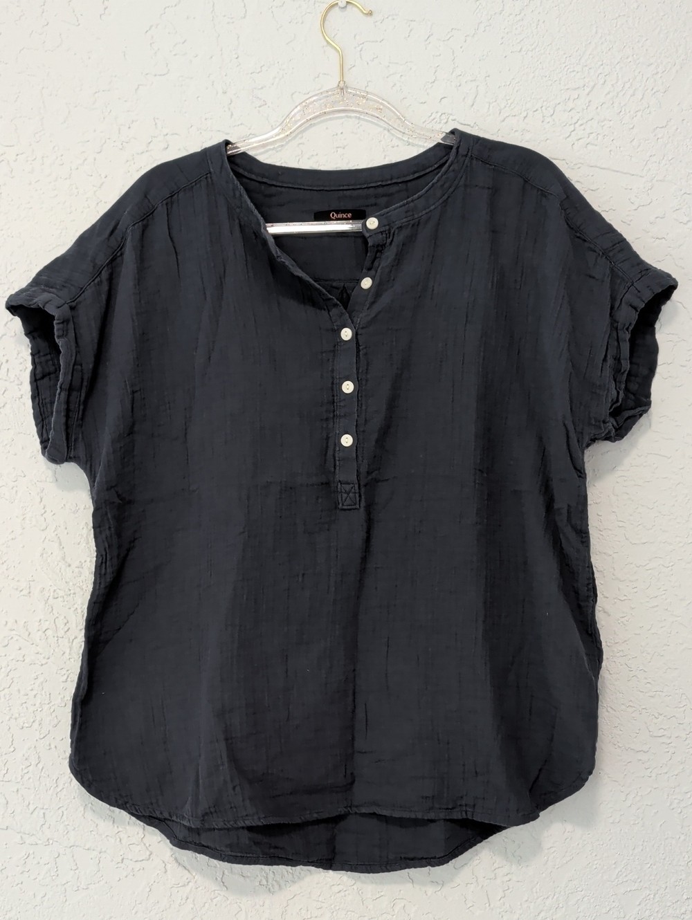 Quince 100% Organic Cotton Gauze Roll Sleeve Shirt Blue Size Large